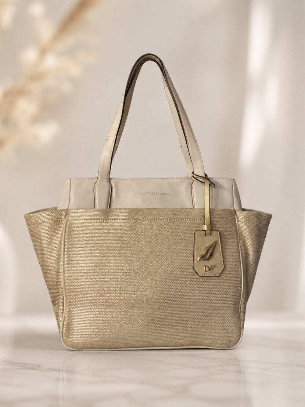 DVF On The Go Gold Canvas Tote Bag